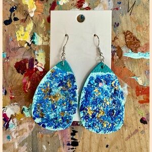 Hand-Painted Glitter Dangle Earrings